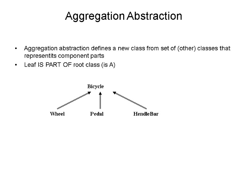 Aggregation Abstraction Aggregation abstraction defines a new class from set of (other) classes that